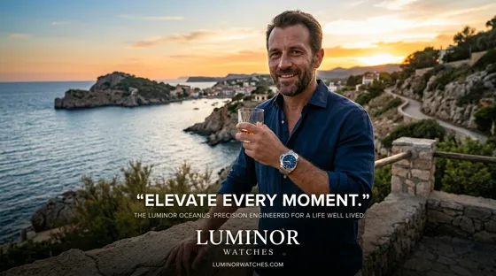 Watch ad on a coastline at sunset